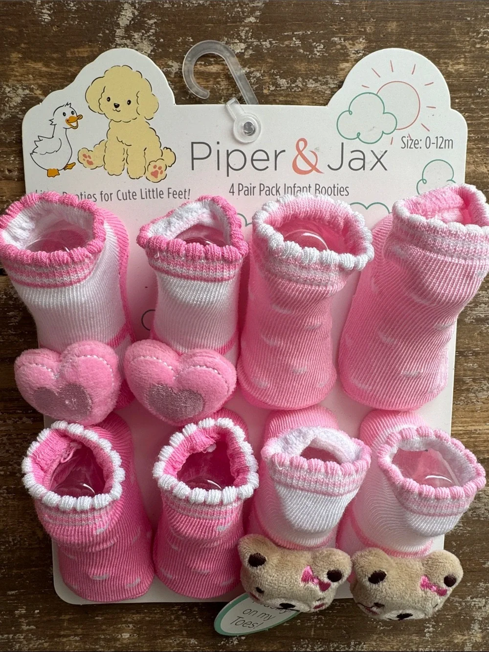 Baby Pink Plush Toe Socks Set - Hearts & Bears Size 0-12M